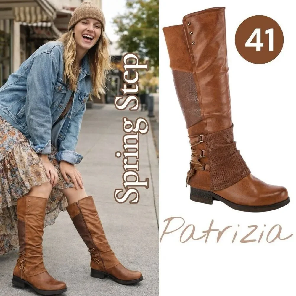 Patrizia MAXIE Manmade Leather Riding Boots By Spring Step Women’s 41 Camel